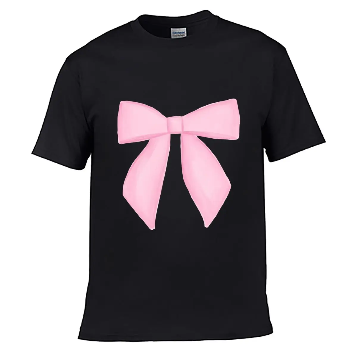 Soft Pink Satin Bow Watercolor Loose Vintage Distressed Washed Casual Tee