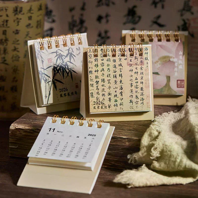 2026 Mini calendario semplice Calendario da tavolo piccolo Calendario a spirale creativo Planner Decorazione desktop Cancelleria per ufficio