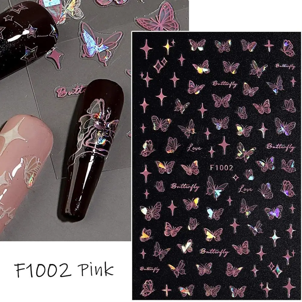 Long Lasting Butterfly Laser Nail Stickers Y2K Nail Art Decoration Adhesive Slider Nail Art Decal Glitter Shining