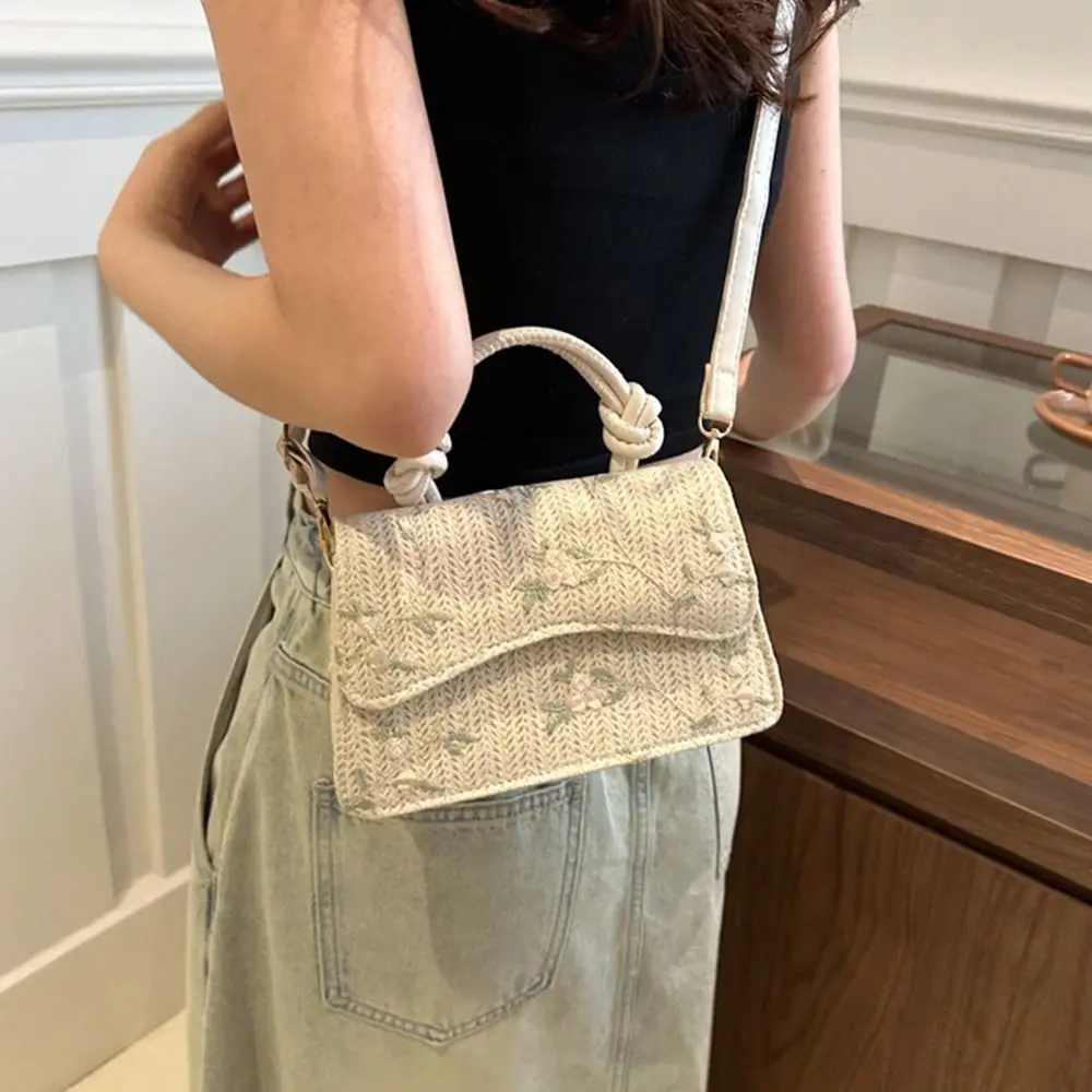 Fashion Grass Woven Straw Bag Handmade Braid Large Capacity Shoulder Messenger Bag Bohemian Rattan Handbags for Summer Beach