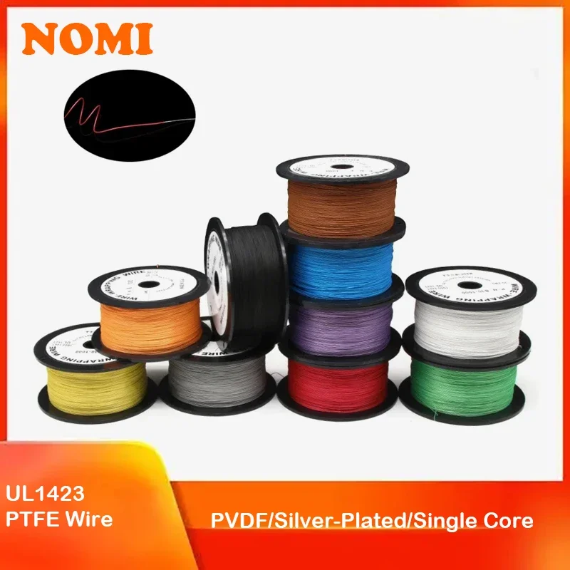 5/10/50M UL1423 PTFE Silver Plated Copper Wire 38/36/34/30/28/26AWG High Temperature Electronic DIY Micro Fine Single Core Cable