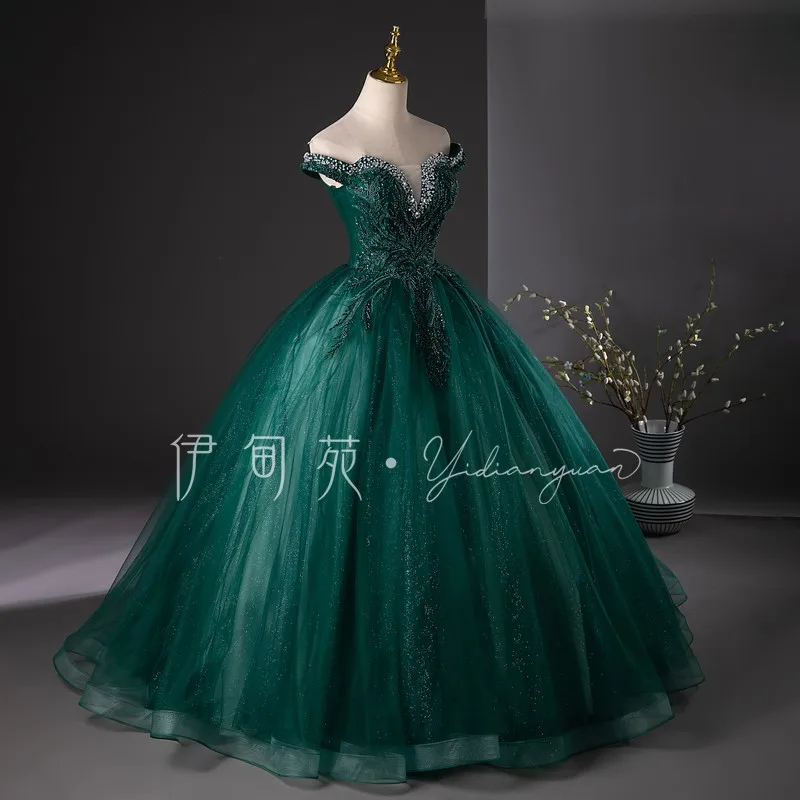 luxury beading green rococo ball gown court medieval dress renaissance Gown queen Victorian /Marie/drama/