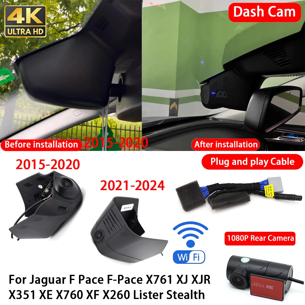 Cámara para Auto Jaguar F Pace F-Pace X761 XJ XJR X351 XE X760 XF X260 Lister Stealth 4K, Cámara Delantera y Trasera, Wifi, Plug & Play