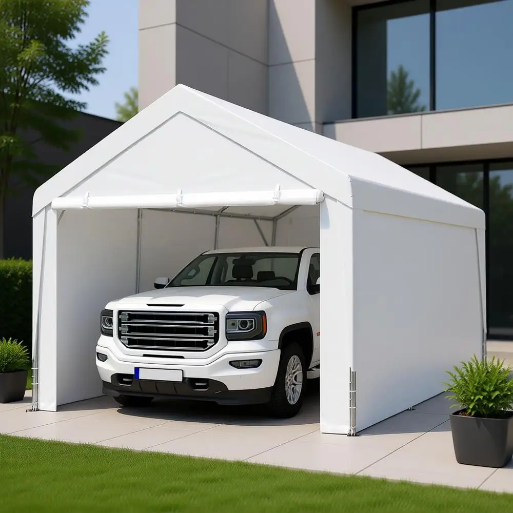 

10x20ft Heavy-Duty Carport with Adjustable Height, Waterproof, Removable Sides for Vehicles & Parties - White