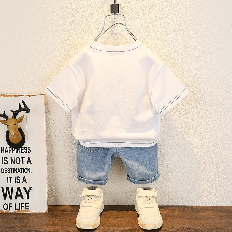 Fashion baby boys T-Shirt + Denim Shorts sets 0-6 Years Old Summer Little Children\'s girls Clothing suits