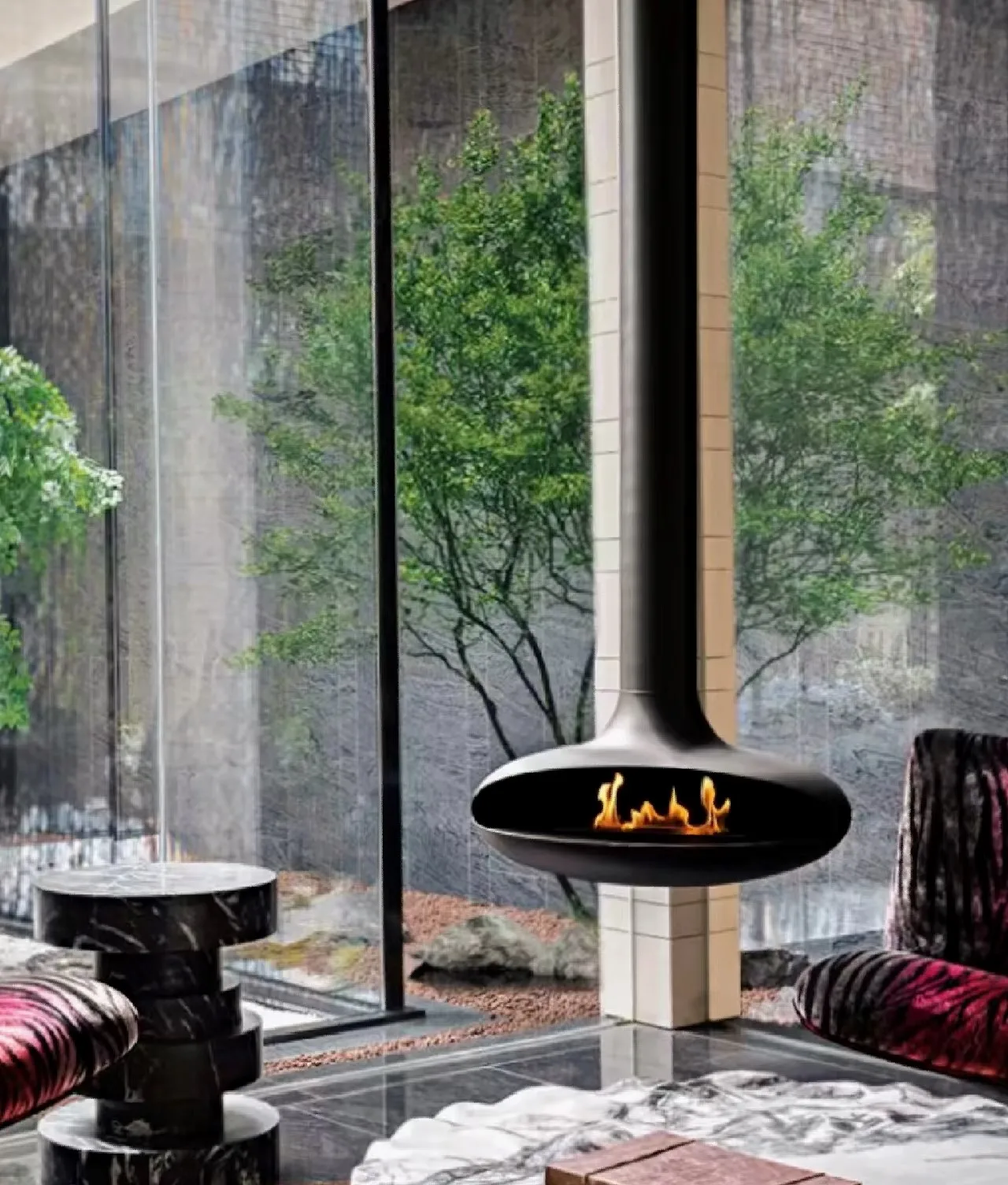 

2025 Latest Design Hanging Ethanol Fireplace Ceiling Mounted Living Room Decoration Wholesale Suspend Fireplace Manufacturer