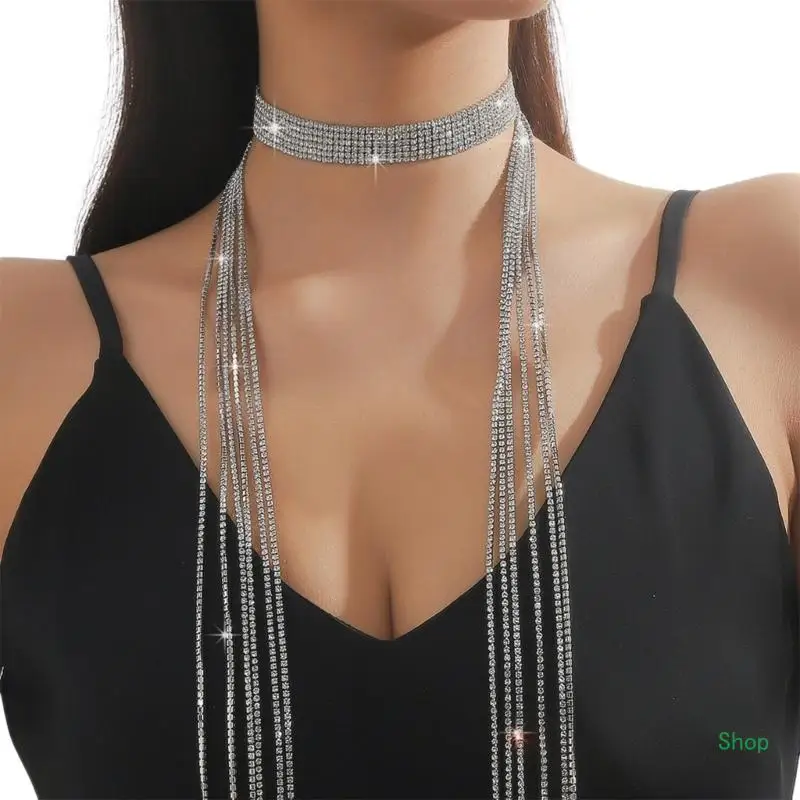 Dropship Blingbling Scarf for Women Full Rhinestones Tassels Long Chain for Nightclub Prom