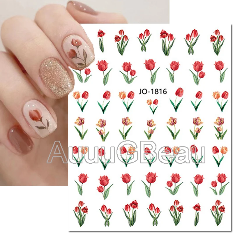 

Nail Art Decals Wintersweet Buds Plum Blossom Tulips Flowers Back Glue Nail Stickers Decoration For Nail Tips Beauty