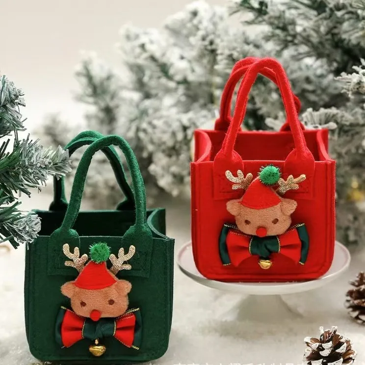 Cute Christmas Apple Bag Mini Felt Candy Cookies Storage Bag Christmas Eve Gift Tote Hangdbag Children New Year Party Supplies