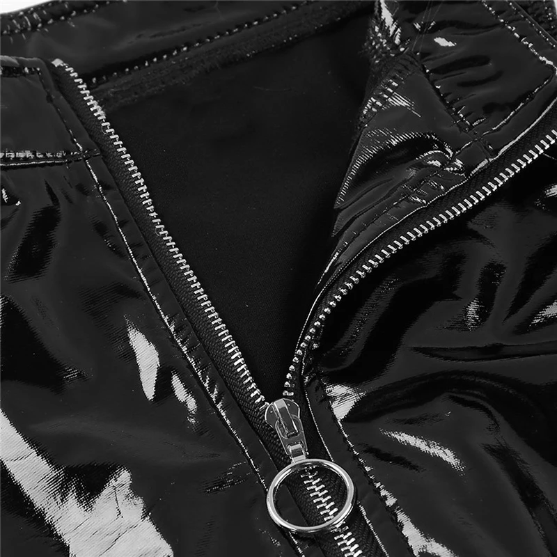 Gilet in pelle PVC lucido da donna Lingerie Hot Porn Zipper seno aperto esposto Sexy Wetlook Latex Shaping canotta Crop Top Sexi