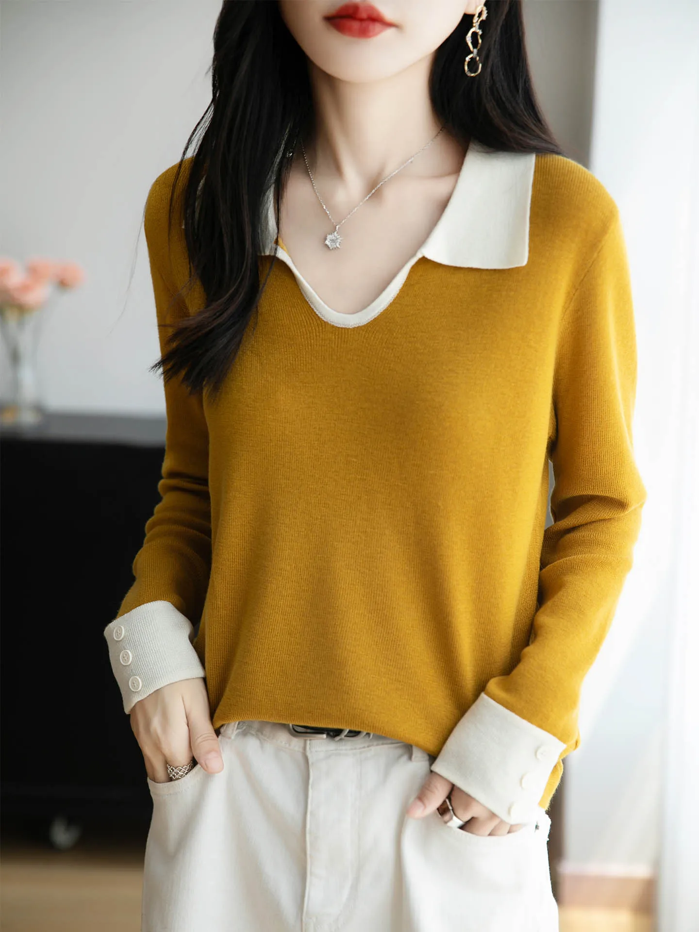 لينة السيدات 100% ميرينو كنزة صوفية من الصوف التلبيب تريكو سترة الكشمير المعنقة الخريف الشتاء الترفيه طويلة الأكمام لينة