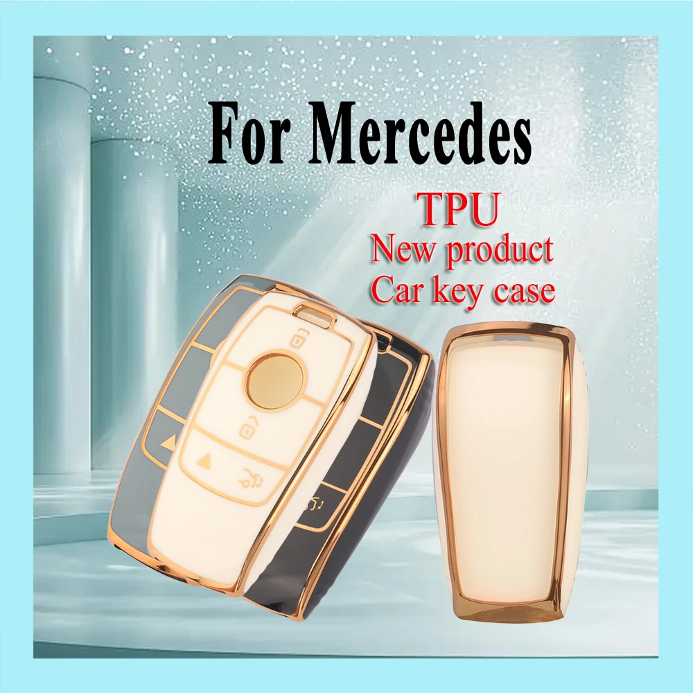 

jingyuqin New TPU Car Remote Car Key Protective Shell Case Cover For Mercedes-Benz E, 4 buttons, gold trim black, white, gray
