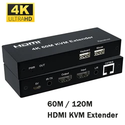 4K 30Hz HDMI KVM Extender over Rj45 Cat5e/6 Cable up to 60M 120M HDMI USB Extender Transmitter Receiver with Loop-out for PC NVR