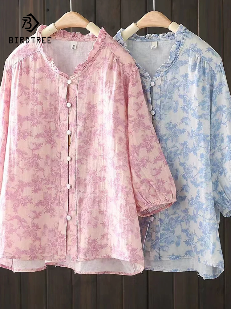 

New Spring Cotton Yarn Shirt Women O Neck Flower Print Tops Girl Long Sleeve Versatile Loose Gentle Blouse 2024 Autumn T435143QC