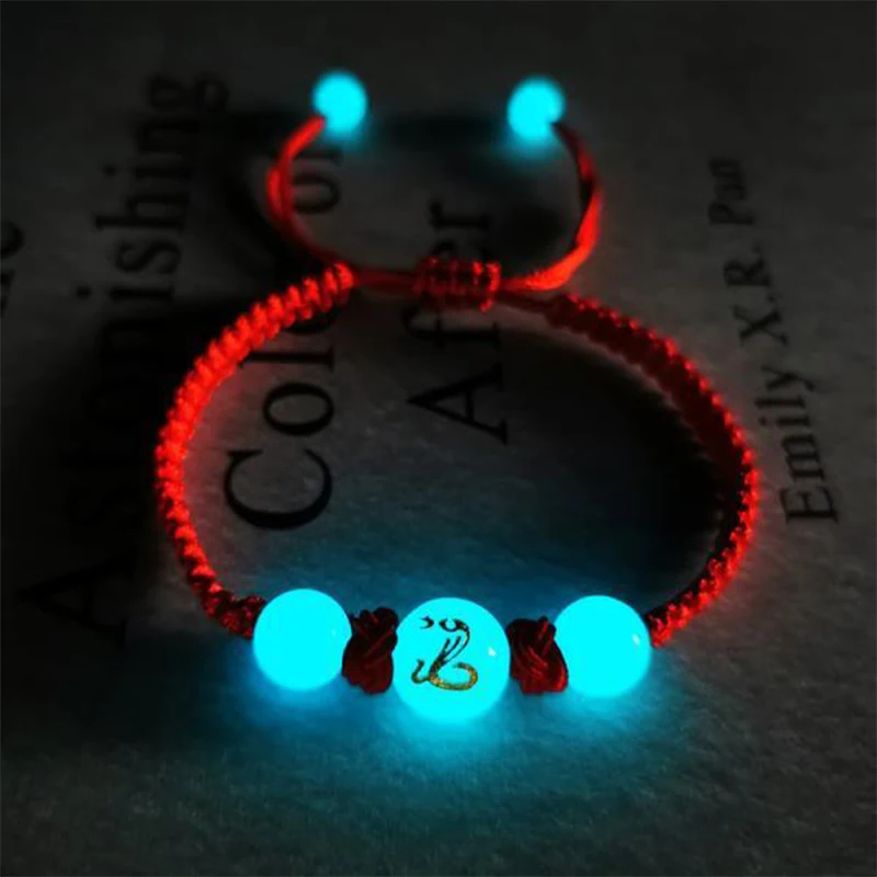 2025 Snake Year Lucky Red Rope Bracelet Chinese Zodiac Snake Luminous Stone Braided Hand Chain Fashion Jewelry New Year Gift