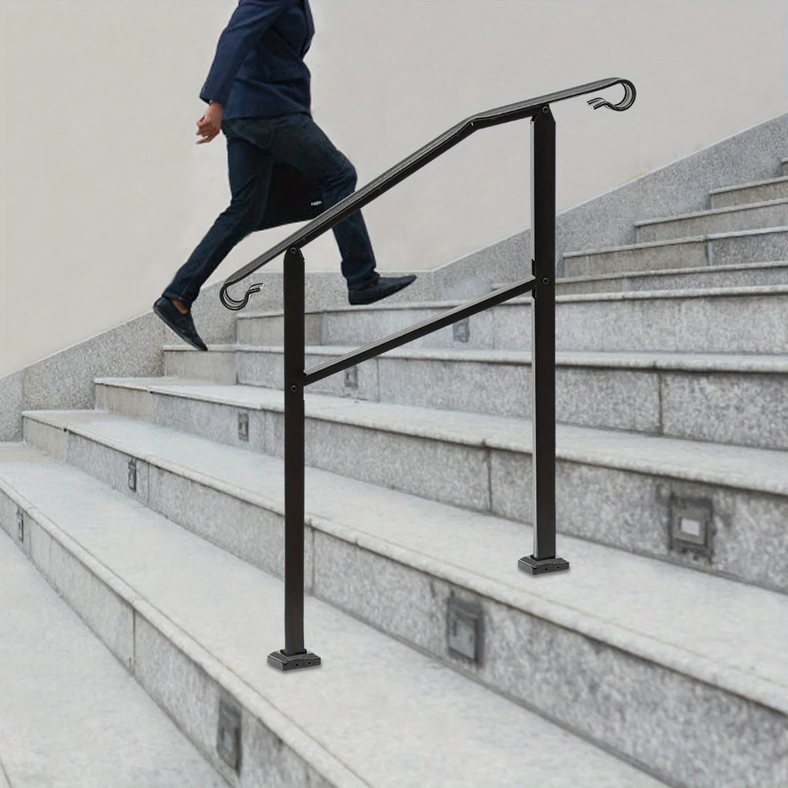 Outdoor staircase handrail slope 3FT black, Handrails for Outdoor, Staircase Handrail, 3-Step Handrail, Carbon Steel, Black