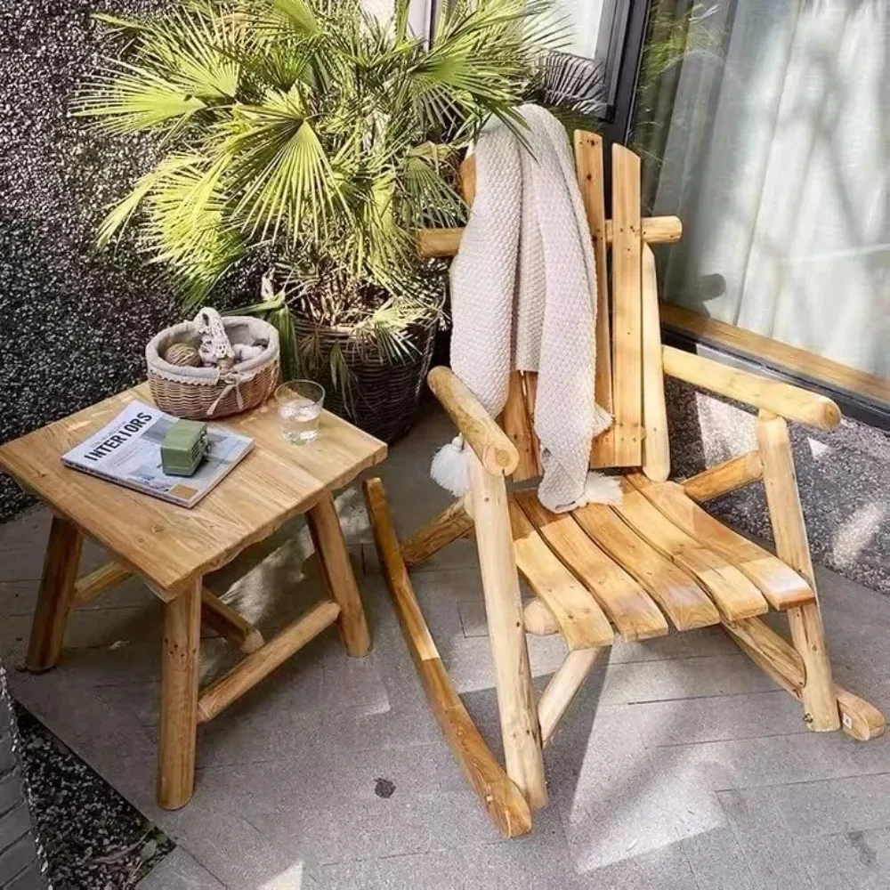 Antique Wood Outdoor Rocking Log Chair Wooden Porch Rustic Log Rocker