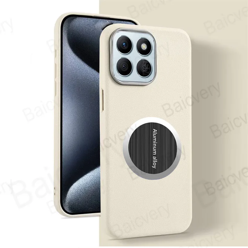 لهاتف Honor X7D 5G / 400 Smart 5G غطاء خلفي ناعم من الجلد الفاخر مع ملصق صفائح حديد