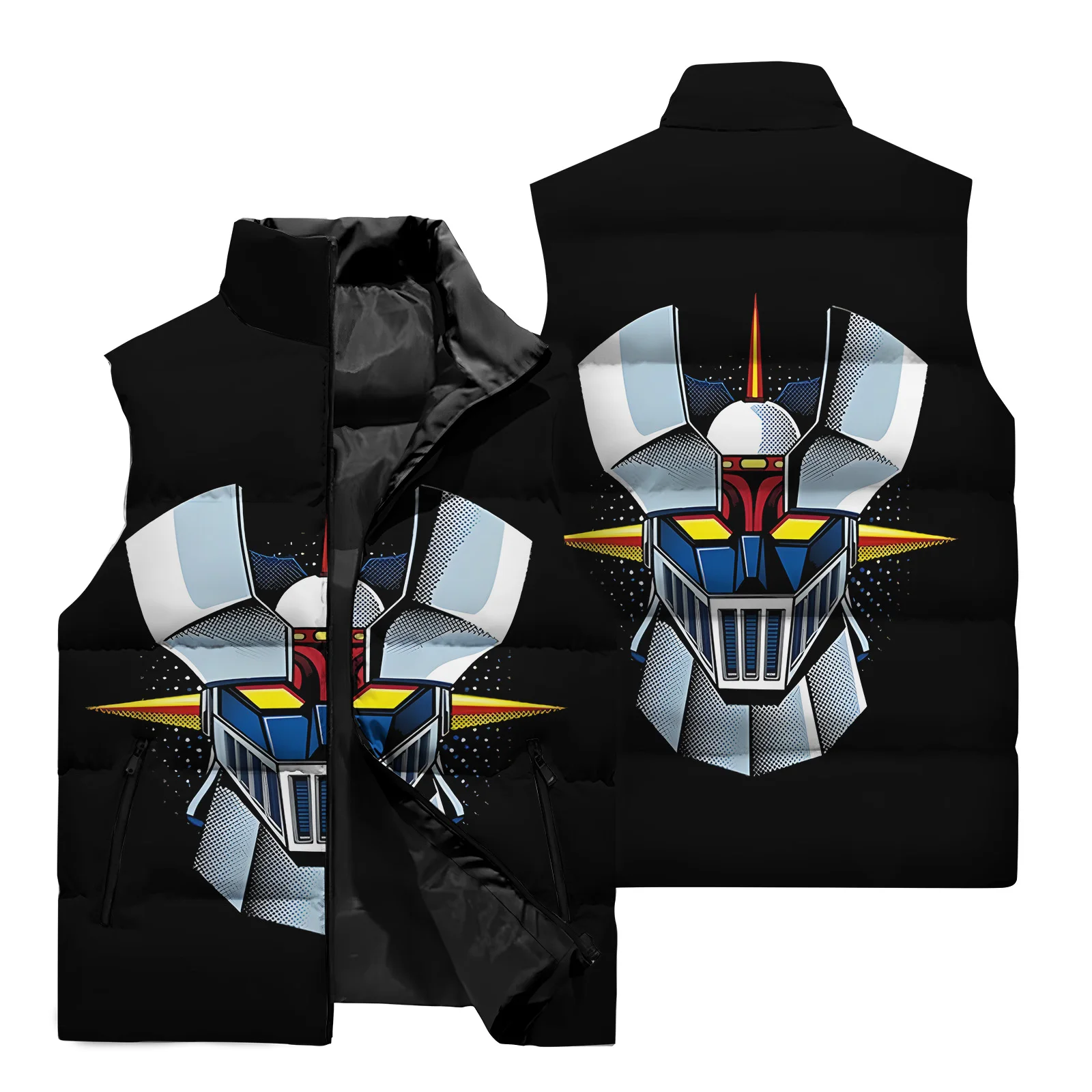 Mazinger Z giacca senza maniche da uomo 3D Mecha Pattern Vest autunno e inverno Outdoor Street Walking Sports Jacket Vest