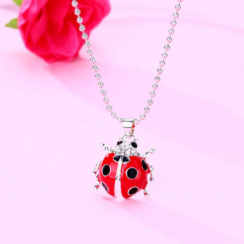 Luoluo&baby Cartoon Ladybug Shape Pendant Charm Necklaces Cute Insect Jewelry Lovely Necklace Gifts For Kids