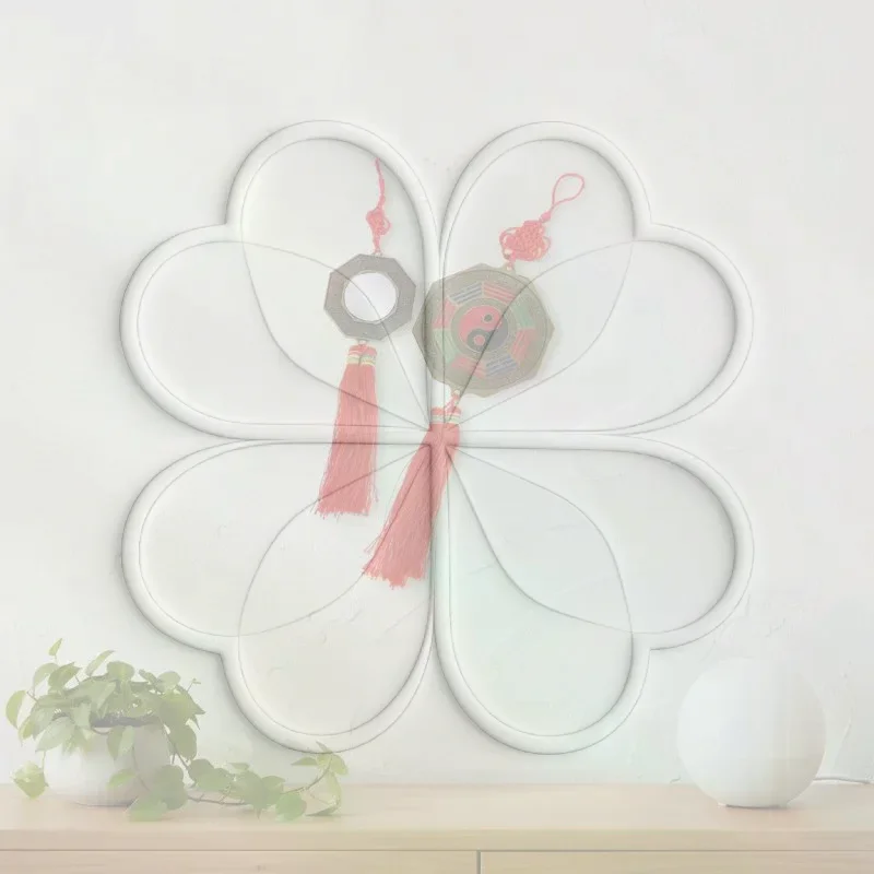 Portable Chinese Feng Shui Bagua Mirror Yin Yang Pattern Red Tassel Zodiac Carvings for Travel Bag Hanging Blessing