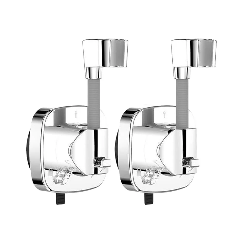 No Drill Shower Head Holder With Suction Cup, Adjustable 70cm ABS Bathroom Bracket, Silver Space-Saving Wall Mount For Various S