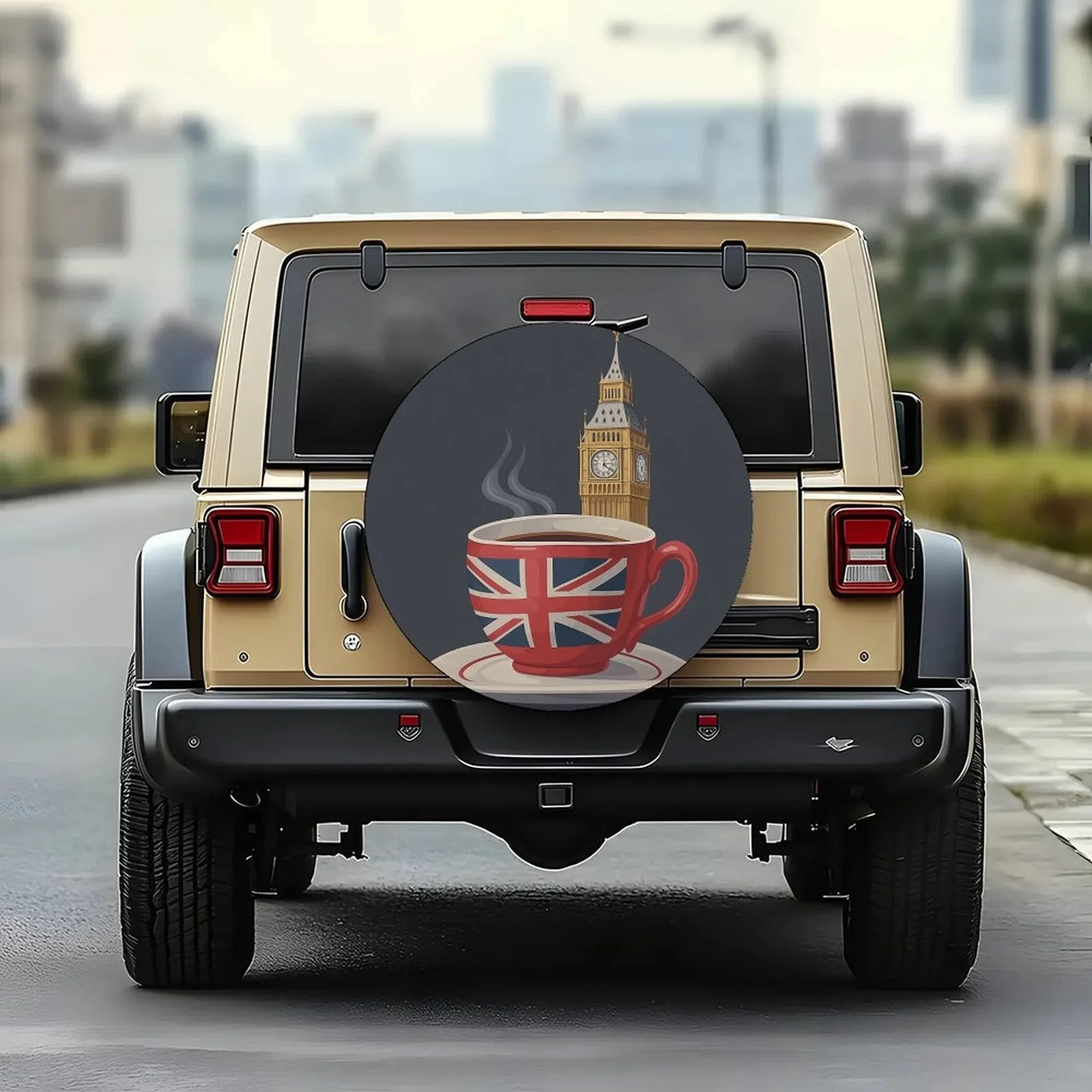 British Tea Time Tire Cover Union Jack Waterproof Spare Wheel Protector for SUV
