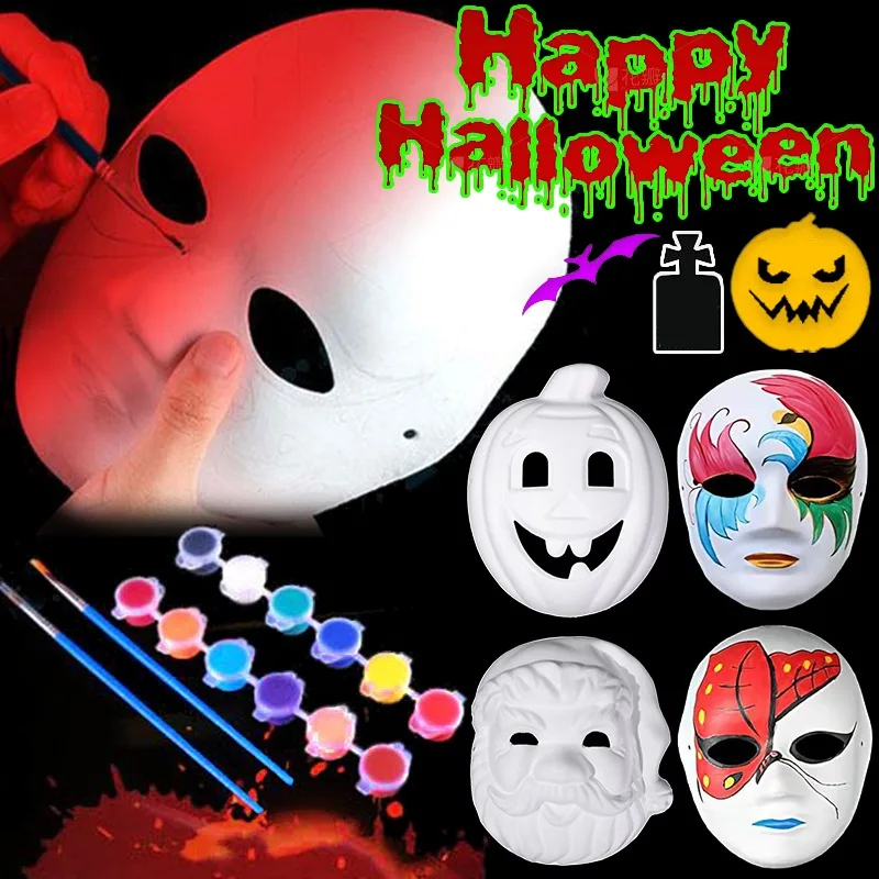 Halloween DIY Blank Mask Elastic Band Santa Claus Pumpkin Paintable White Paper Masks Festival Costumes Facepiece Christmas Prop