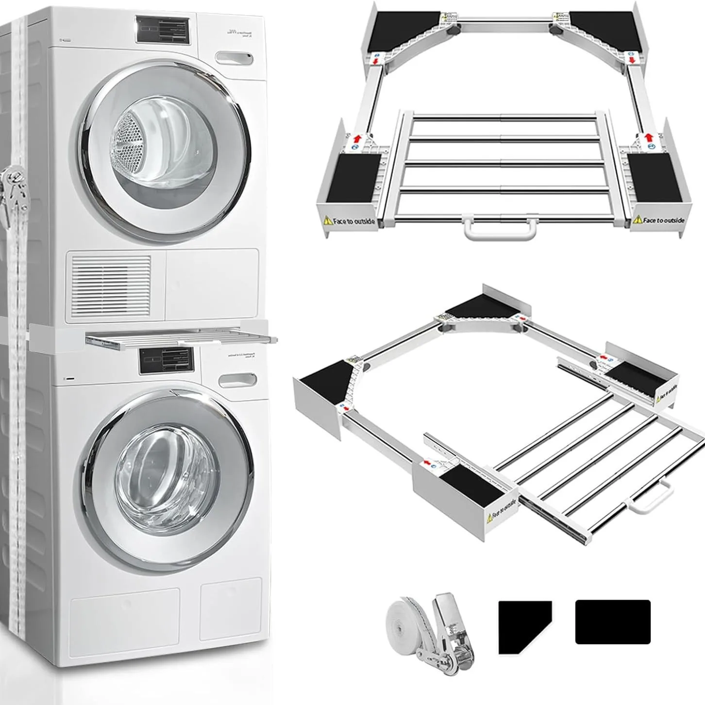 Washer Dryer Stacking Kit Connecting Bracket Stackable Base Universal Pull-out Bracket with Strapping Rope