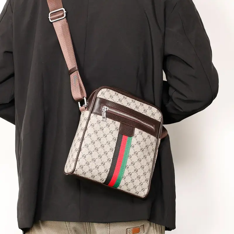 Luxury Design Men's Crossbody Bags Fashion Plaid Letter Printed Crossbody Bag Men Square Shoulder Bag Male Sling Messenger Bag - 3