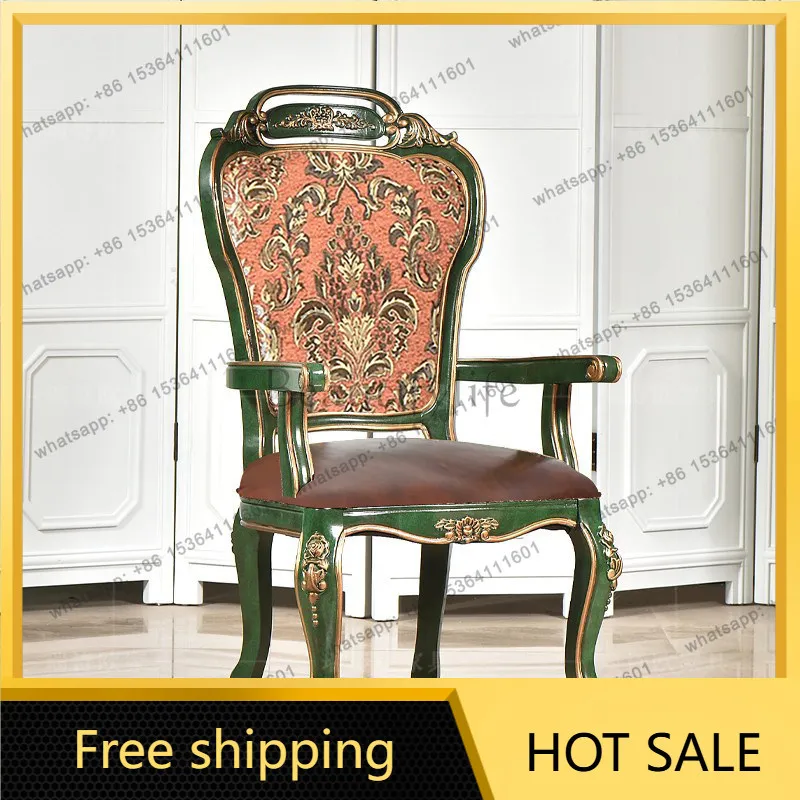 LD American Country Solid Wood Dining Chair Leather Cushion Retro Single Armchair