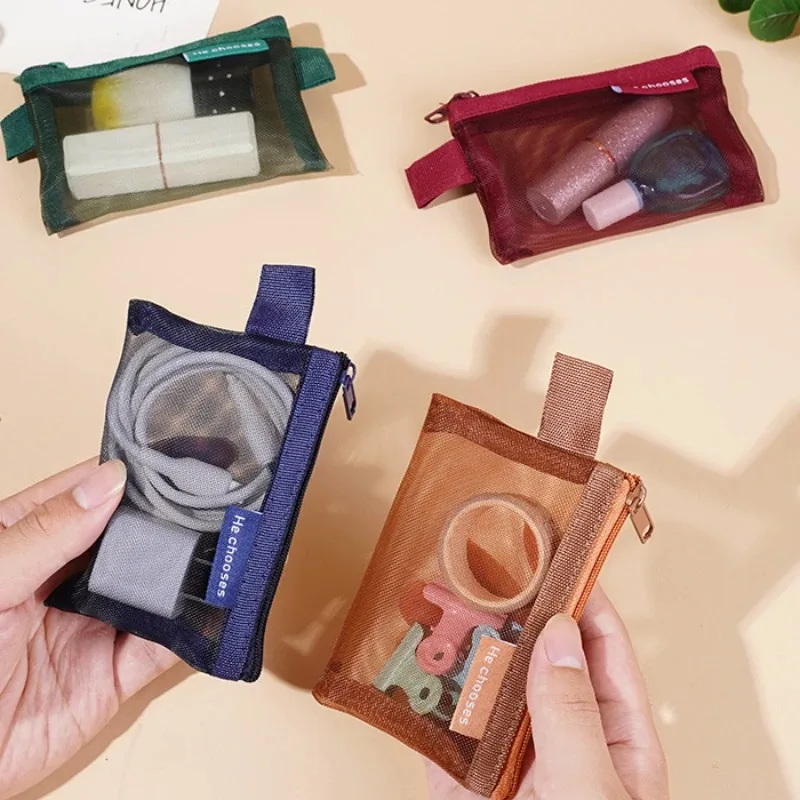 المرأة ريترو اللون شبكة حقيبة التخزين لطيف محفظة نسائية للعملات المعدنية الصغيرة المحمولة أحمر الشفاه كابل بيانات سماعة المنظم الحقيبة مقلمة