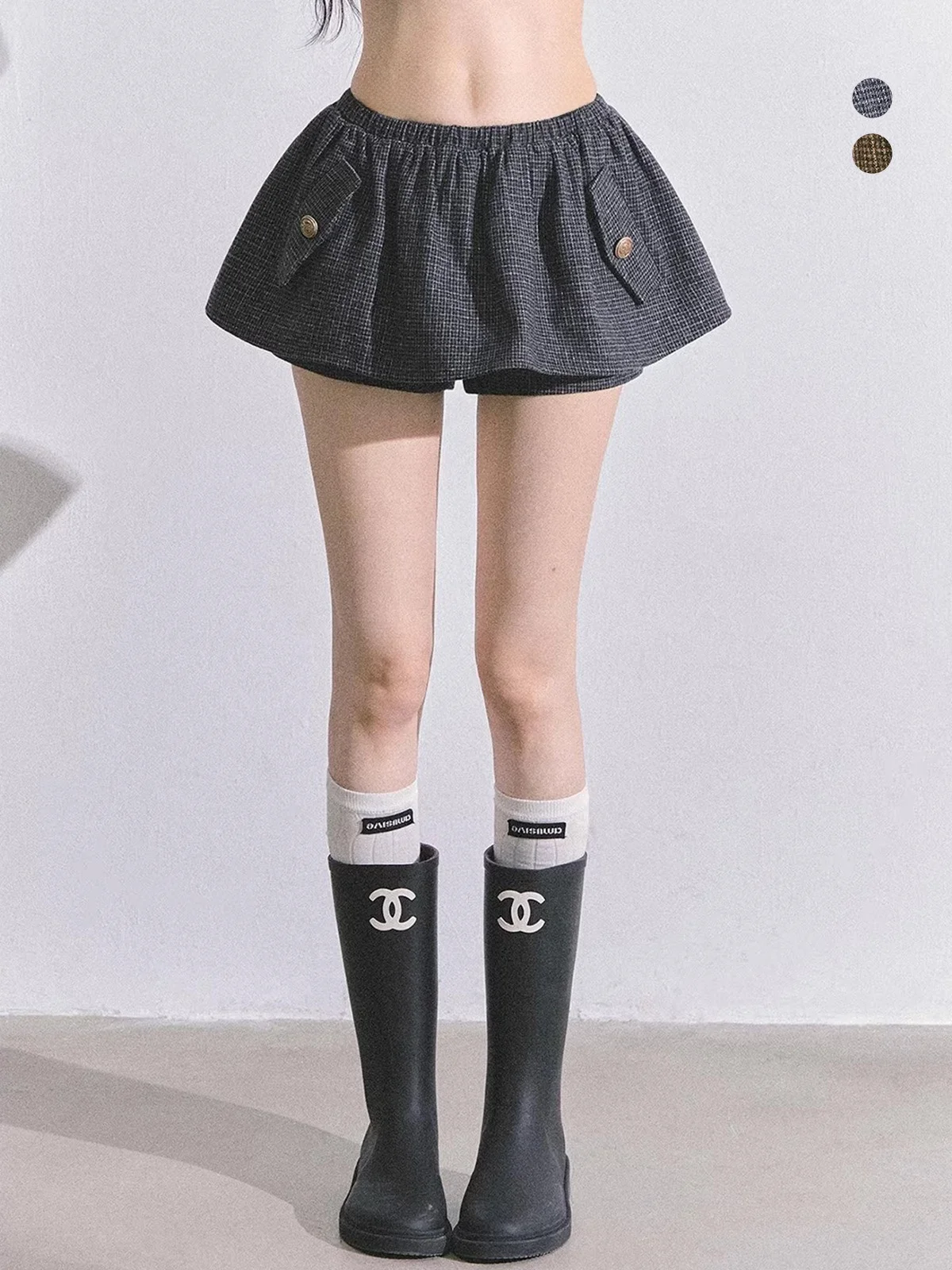 

AOMALM Plaid Woolen Skirt Women's High Waist Puffy Skirt Autumn Faion American Sle Polyester Fabric Daily Wear