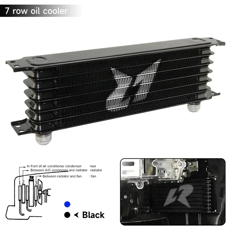 Black/ Blue UNIVERSAL 7 ROW AN10 OIL COOLER 262mm Trust Type