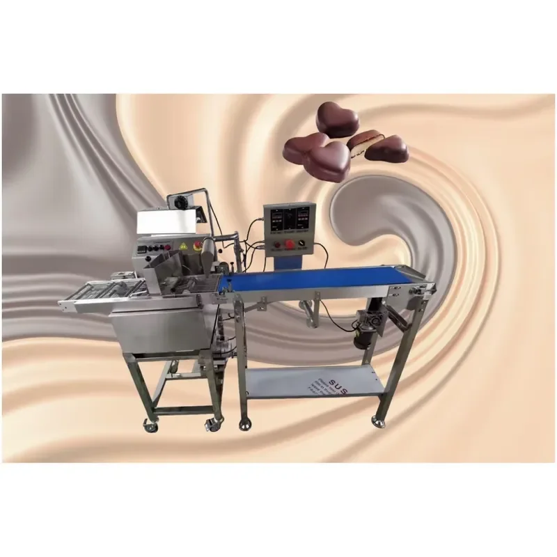 Automatic Mini Cake Bread Biscuit Snack Food Donut Chocolate Coating Wafer Enrobing Machine for HJ-LZD8