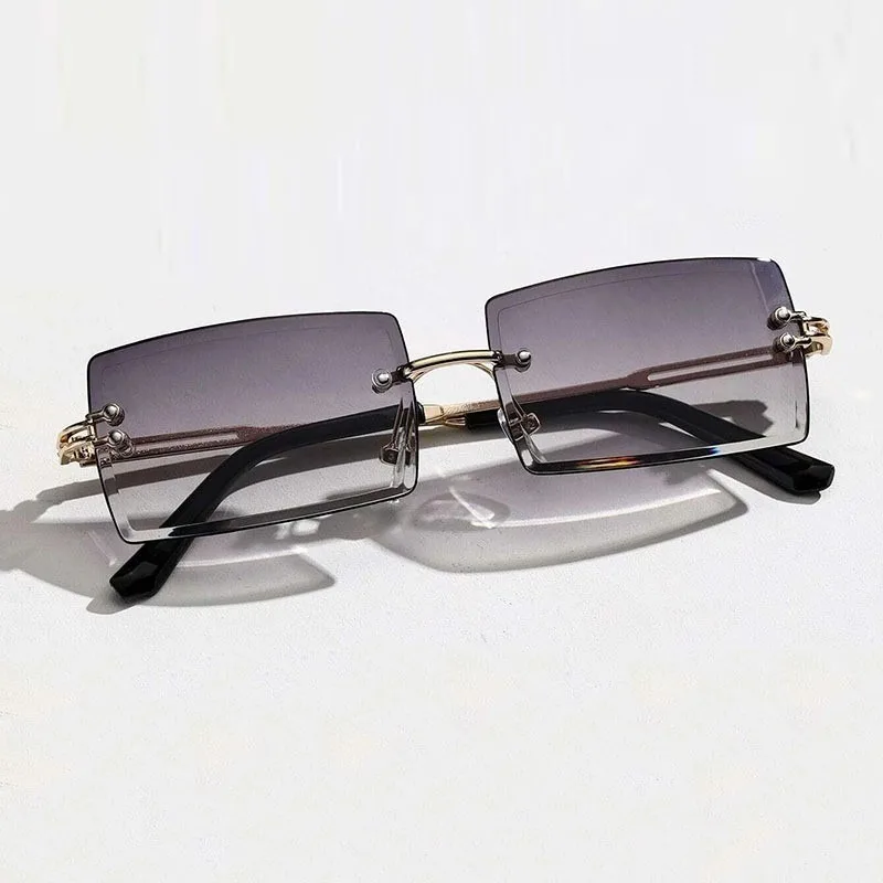 Retro Women Sunglasses Brand Designer Fashion Rimless Gradient Sun Glasses Shades Lady Cutting Lens Ladies Frameless Eyeglasses image 2