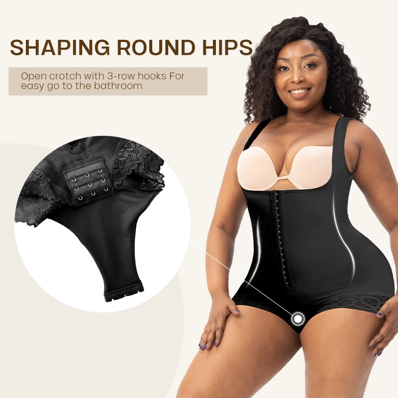 Women Plus Size Slimming Waist Body Shaper Tummy Control Hip Enhancer Shapewear Bodysuit Faja With Adjustable Hooks Crotch