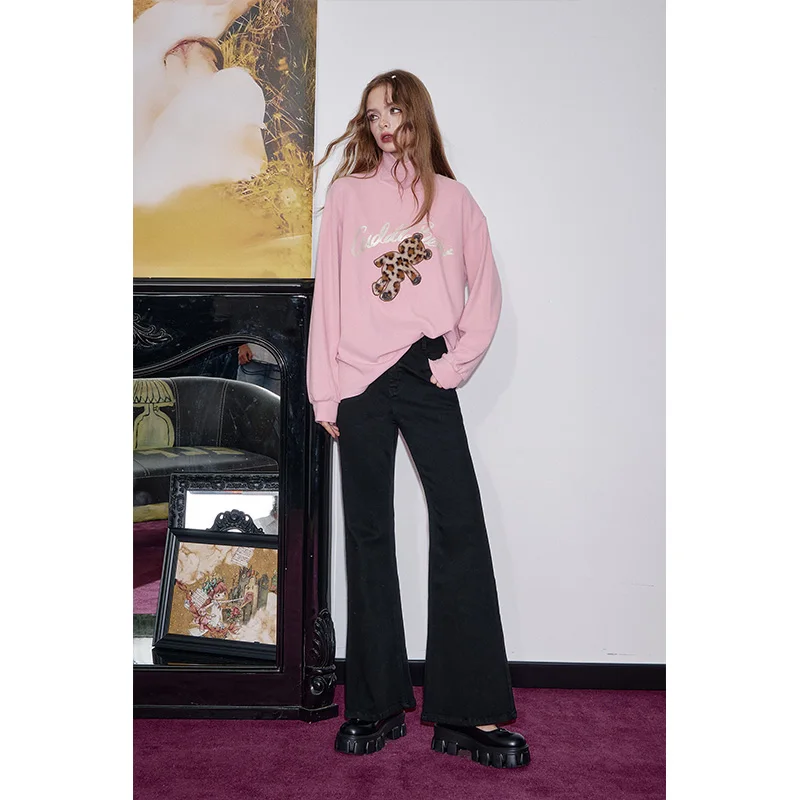 ELFSACK 2025 وصل حديثًا سراويل شتوية غير رسمية بلون سادة متعددة الاستخدامات من قماش الدنيم للنساء