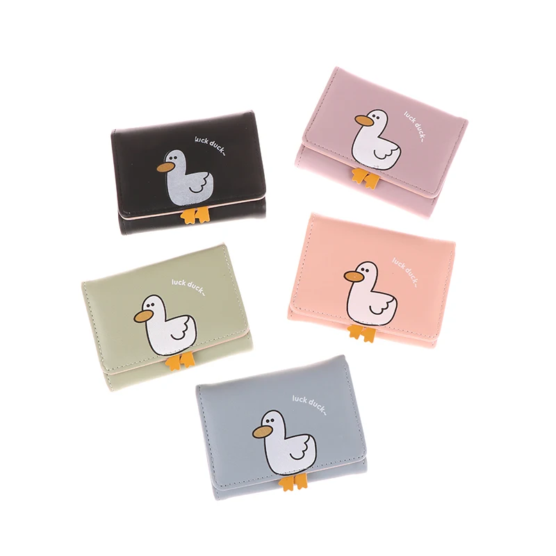 Creatieve Cartoon Luck Duck Design Dames Portemonnee Pu Lederen Bankkaarthouder Kawaii Korte Vouw Portefeuilles Cash Clip Vrouwen Portemonnees