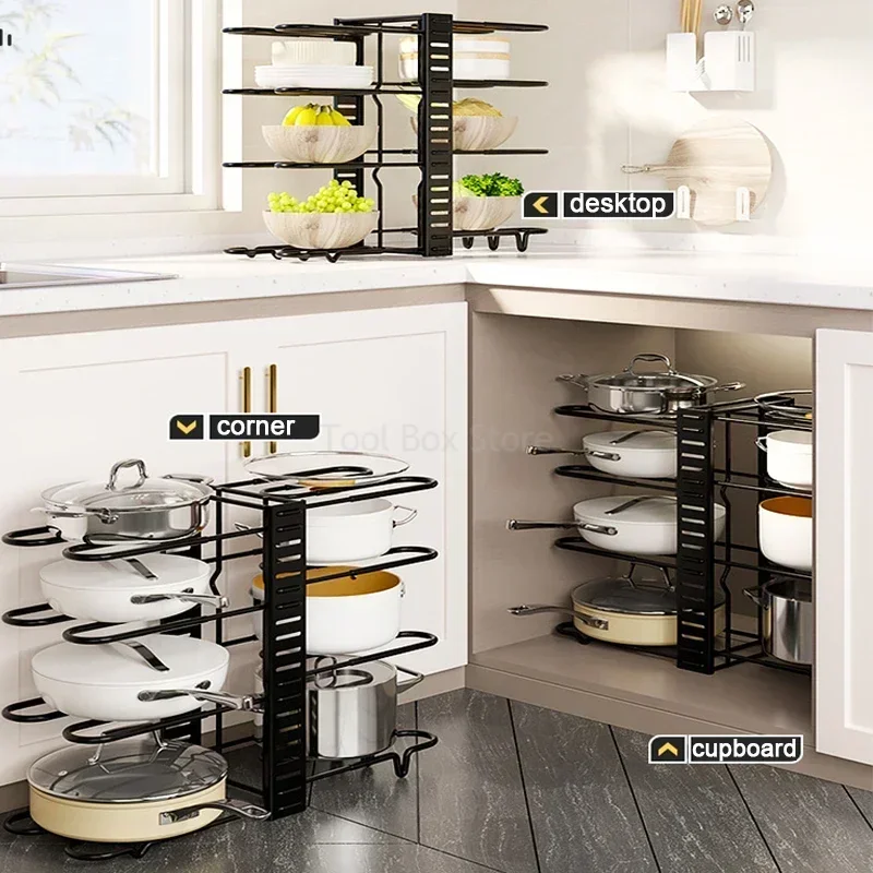 5/8 Tier Pot Rack Organizer Kitchen Storage Rack Sink Shelf Storage Cabinet Desktop Rack Pot Lid Storage Holder Bowl Shelf