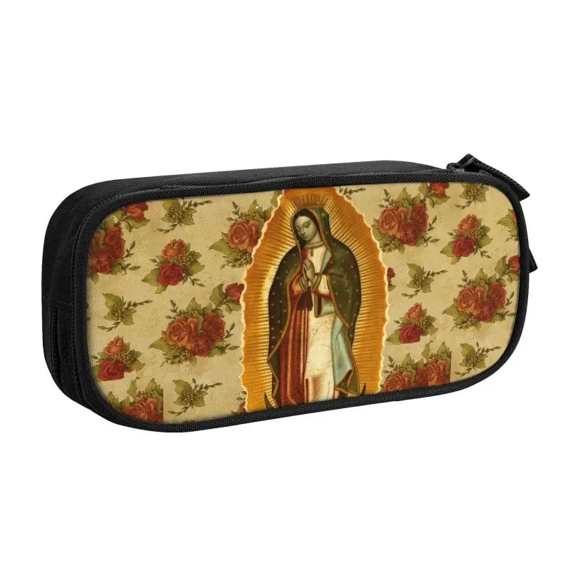 Custom Virgin Mary Of Guadalupe Pencil Case Large Capacity Catholic Religious ChristianSaint Pencil Bag Pouch Student Stationery