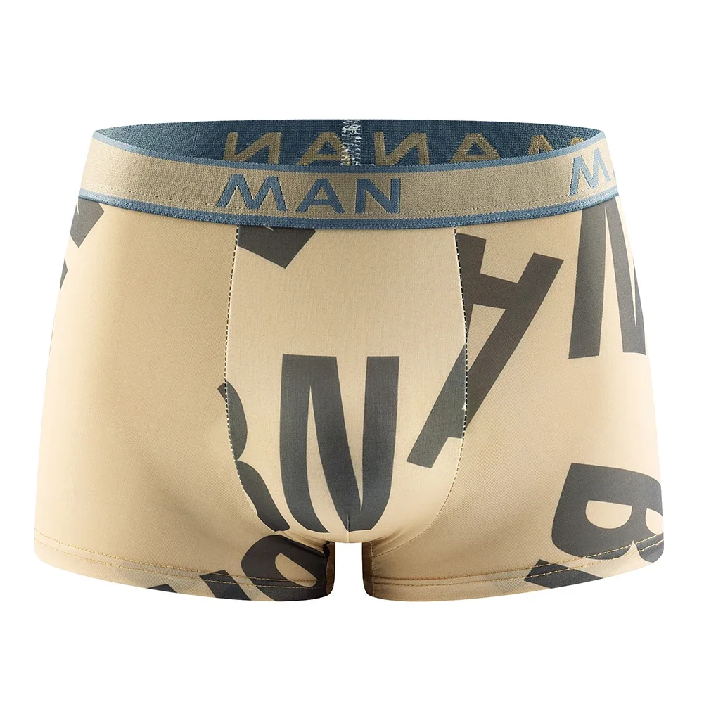Comfortable Men's Breathable Underwear Boxer Briefs Shorts Stylish Letter Print Ice Silk Fabric Bulge Pouch Multiple Colors