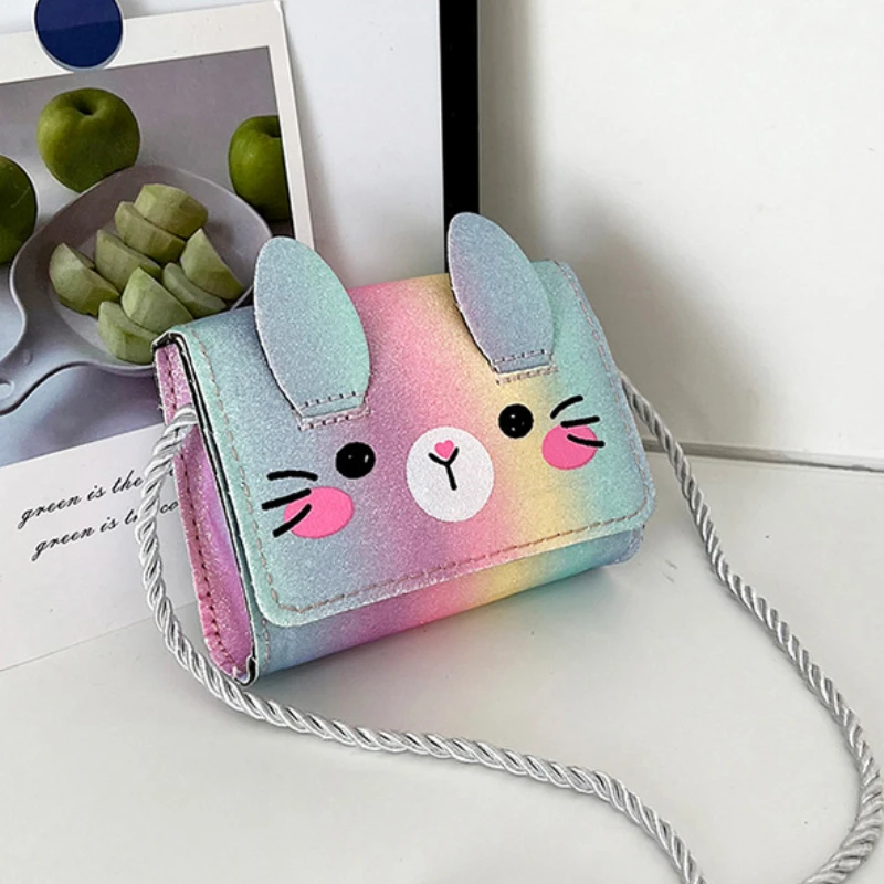 Gradient Color Princess Accessories Coin Purse Lovely Baby Girls Small Square Crossbody Bags Cute Rabbit Children\'s Shoulder Bag