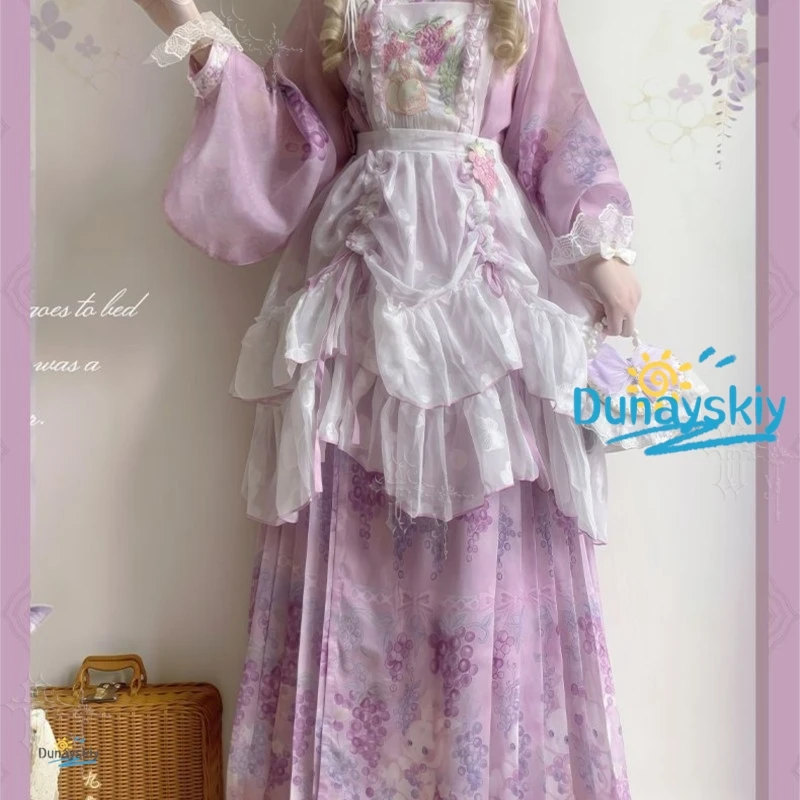Jacquard Embroidered Lolita Overdress Chinese Western Fusion Style Green Grape Purple Sheer Drawstring Summer Costume