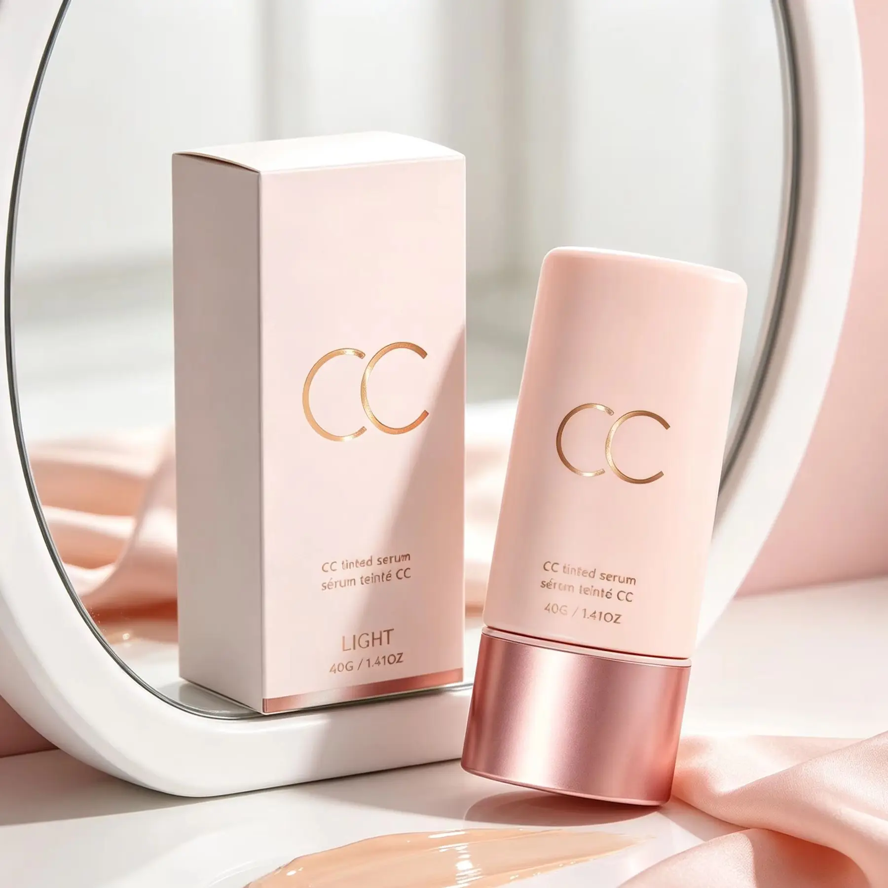 CC Cream Cover Blemishes Redness Glow Face Makeup Matte Natural Finish Lightweight Invisible Color-Correcting Tinted Serum 40g
