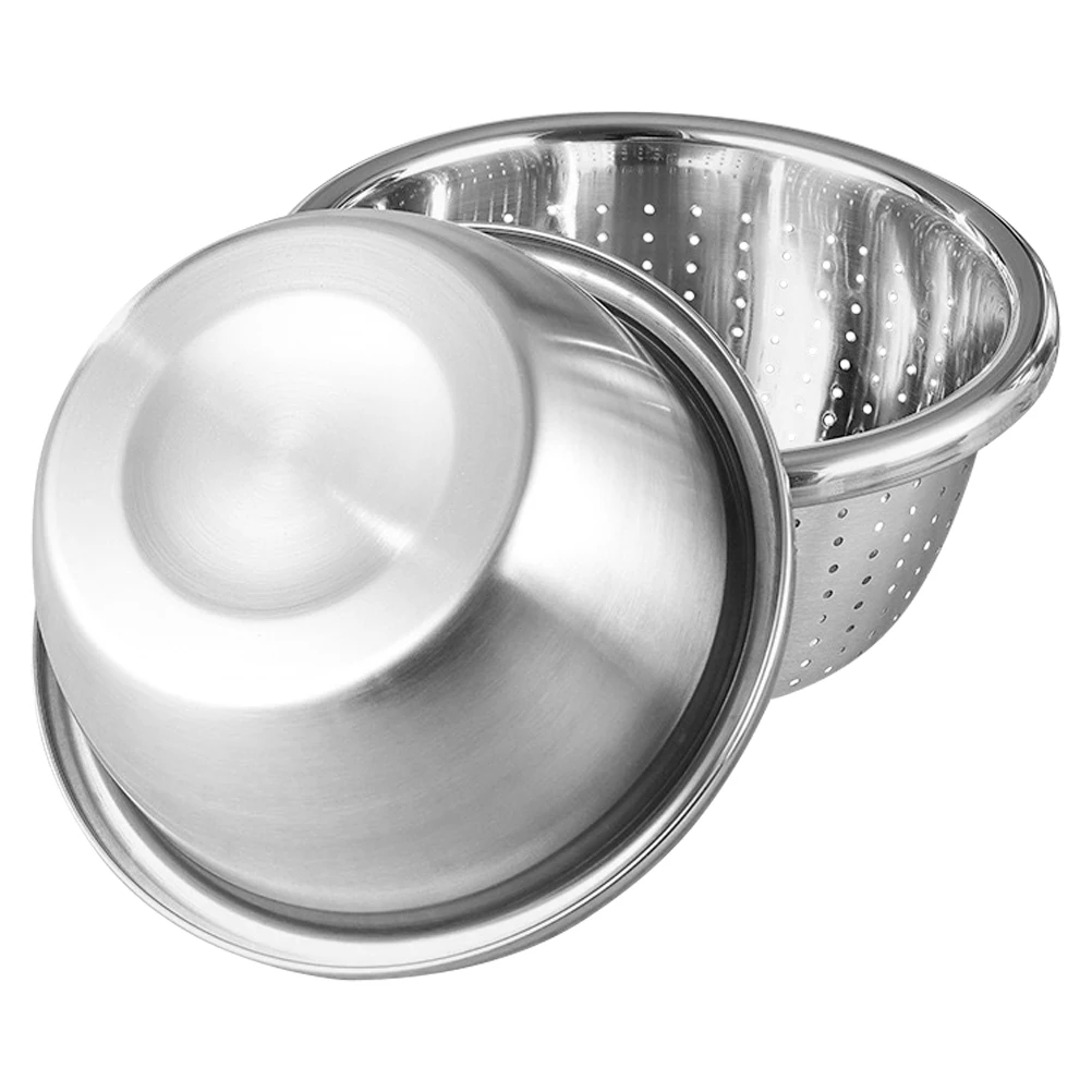 

Stainless Steel Wash Basin Round Soup Bowl Fruit Multifunctional Kitchen Vegetable Washer Rice Drainer Large Capacity Deep