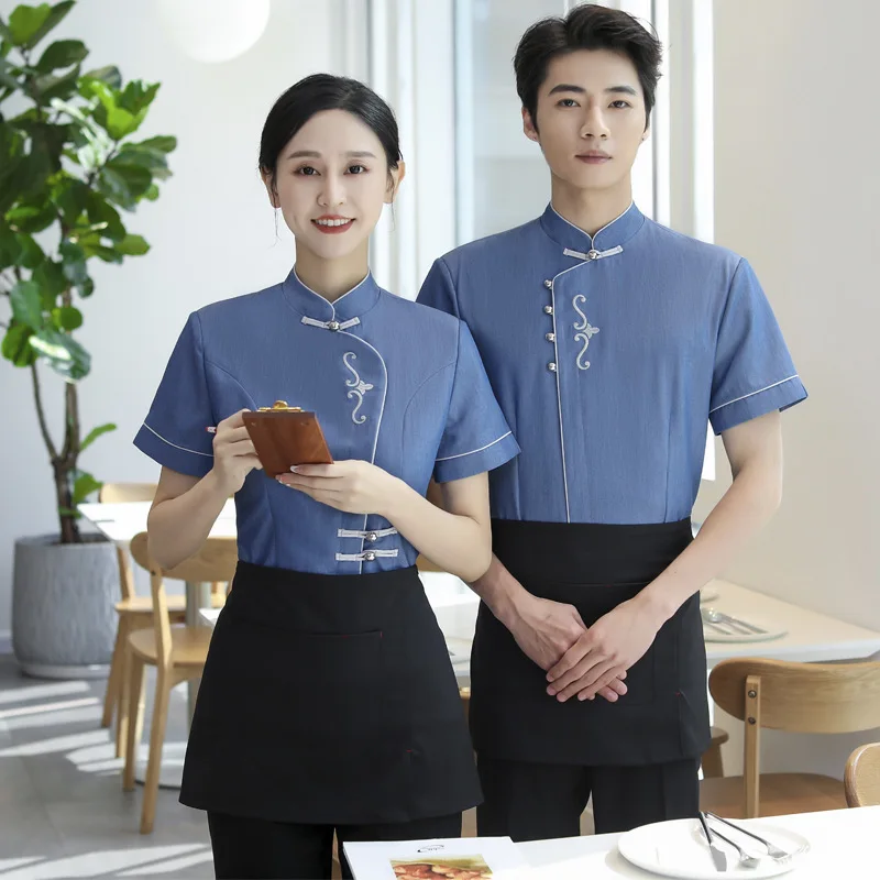 Hotel Waiter Workwear Summer New Style Restaurant Banquet Chinese Tea House Hot Pot Restaurant Catering Clothing Short Sleeve