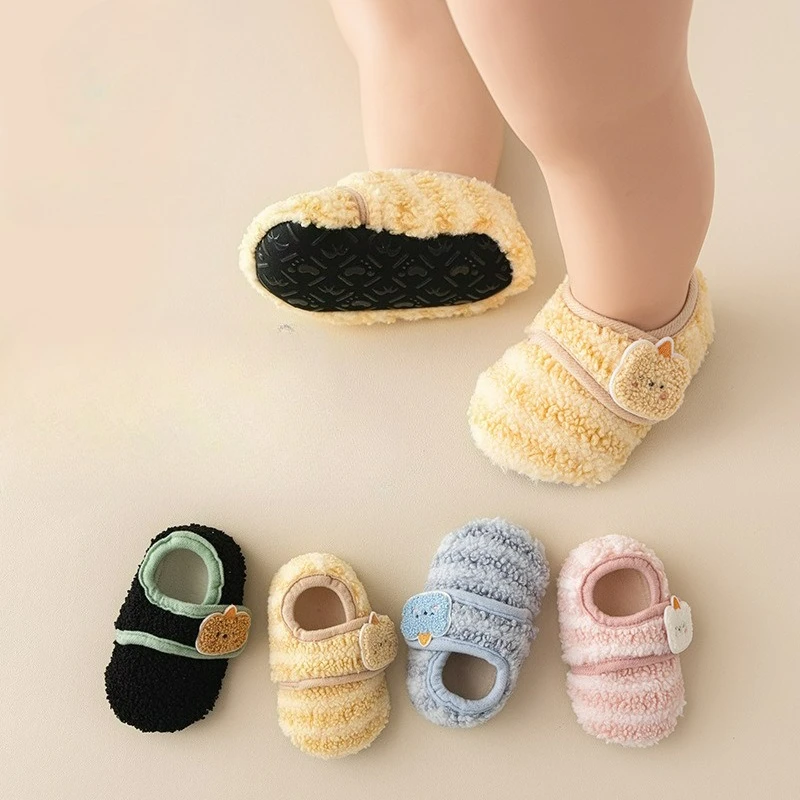 

Soft Sole Solid Color Cartoon Toddler Shoes Thick Thickened Floor Shoes Autumn and Winter Non-slip Warm Toddler Shoes