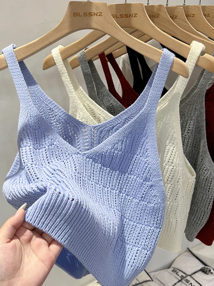 Korea Knitted Vests Summer Women Top V-neck Solid Tank Blusas Mujer De Moda 2026 Fashion Female Sleeveless Casual Thin Tops