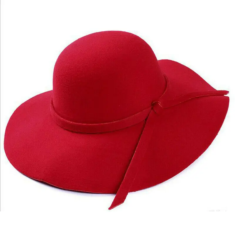 Women Sun Hat Vintage Lady Wide Large Wool Felt Cap Casual Summer Beach Travel Floppy Sun Hat Gift